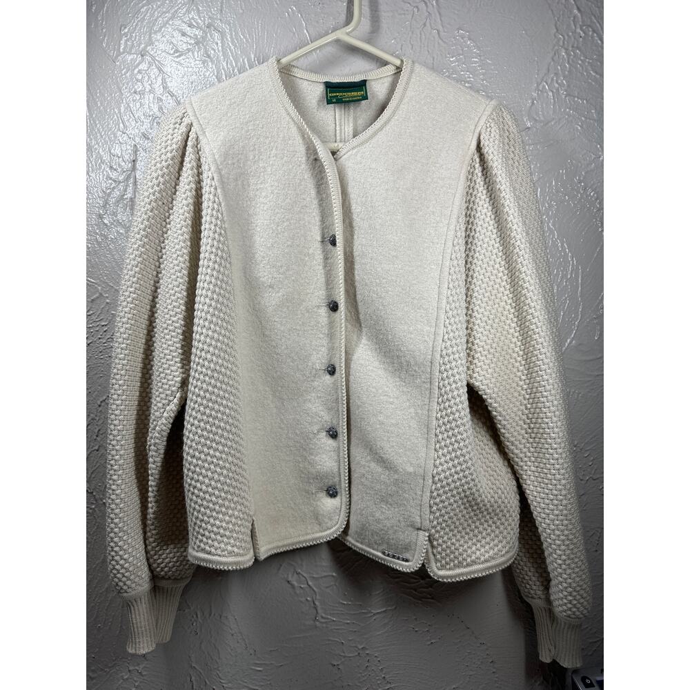 Vintage Geiger‎ Womens 100% Wool Cardigan Sweater Cream Size 40